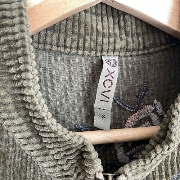 Xcvi Chapman Jacket Dress Women's Small Corduroy Olive Green Embroidered Flowers - Picture 11 of 13